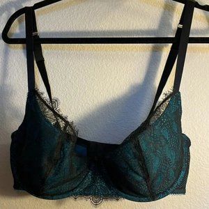 Cacique black & teal demi cup bra, 36DDD (36F)